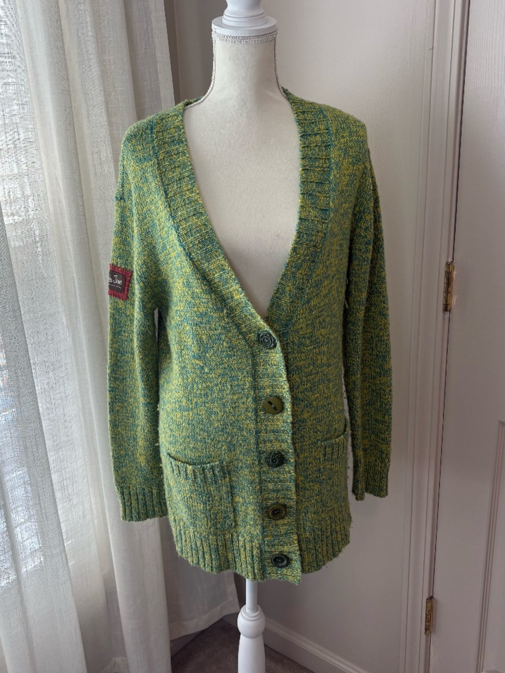 Matilda Jane Women Sweater Cardigan Wool Lime Green Button Down Cardigan Medium